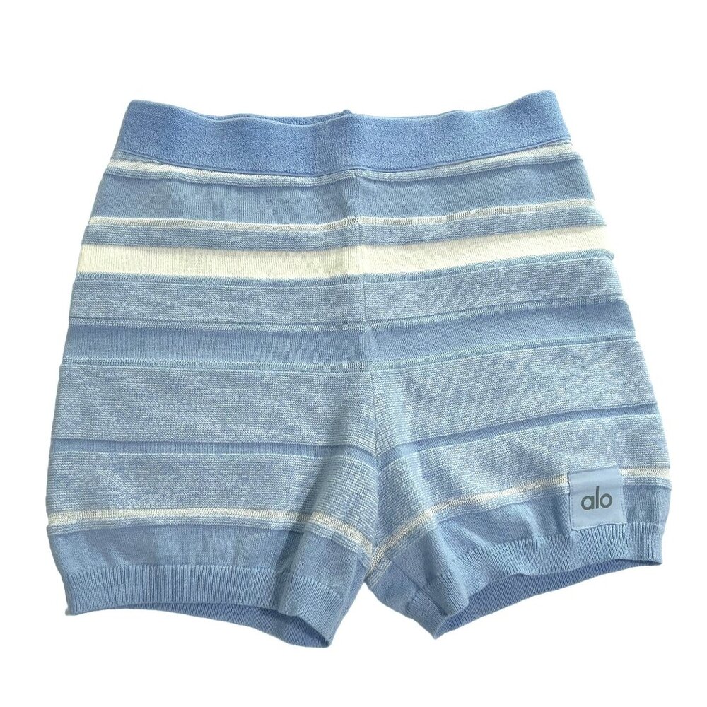 ALO Yoga Light Blue and White Striped Athletic Shorts